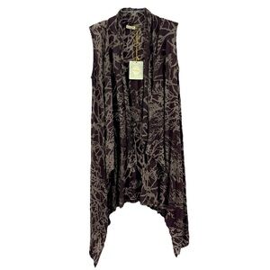 CHALET USA Vest Brown Tan Top Shirt Lagenlook whimsygoth Cascading Open Sz M